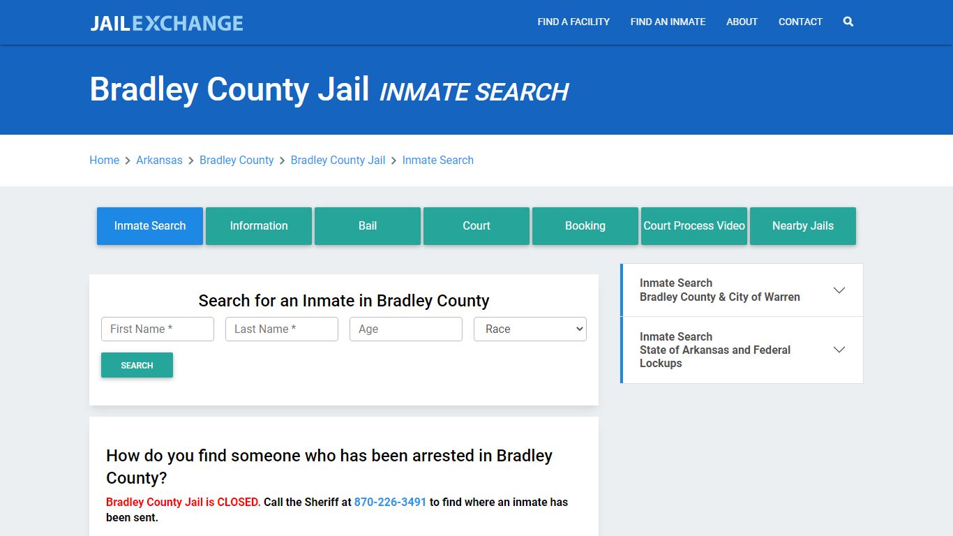 Bradley County Jail, AR Inmate Search: Roster & Mugshots